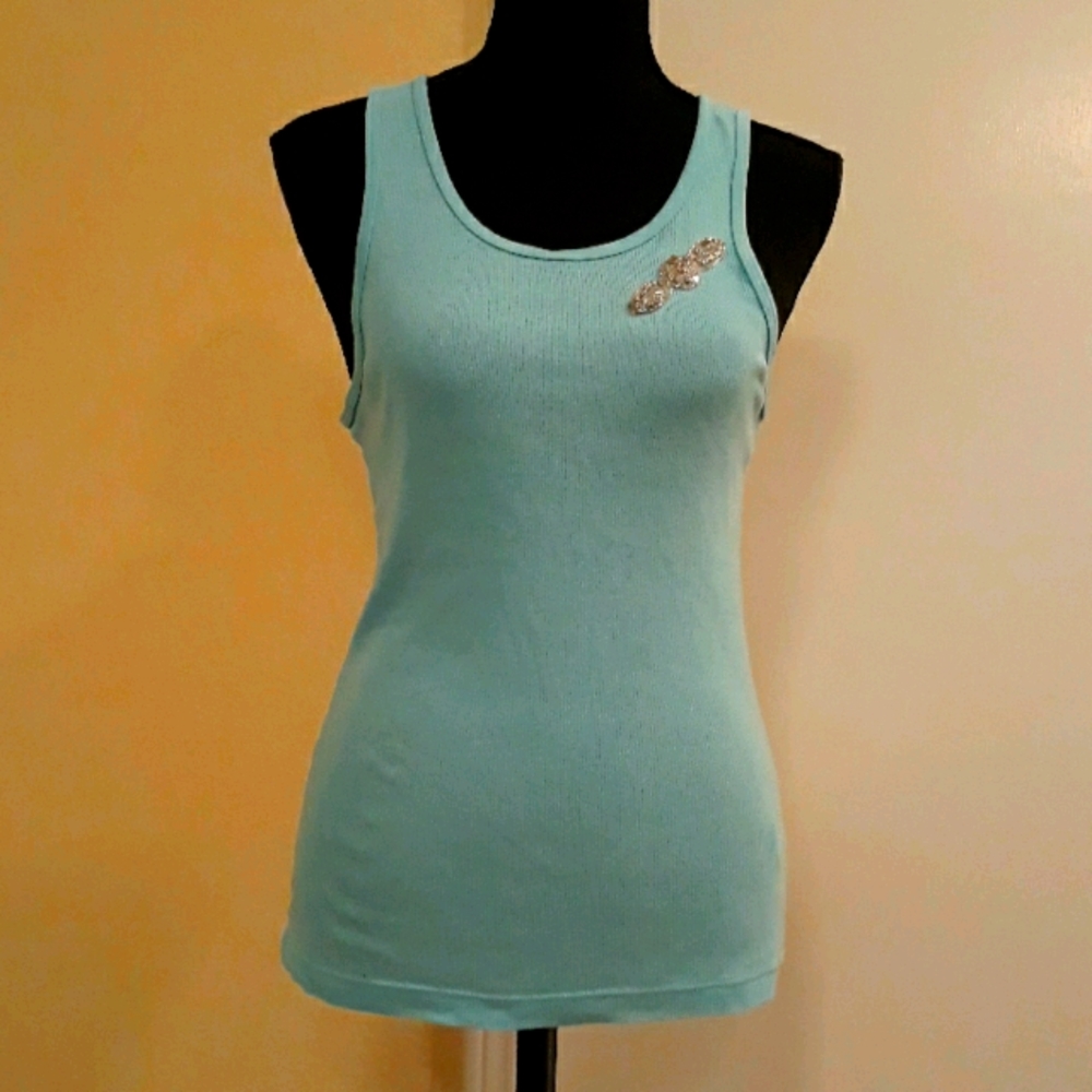 💎💙Charlotte Aqua Tank W/Rhinestone Applique Sz L